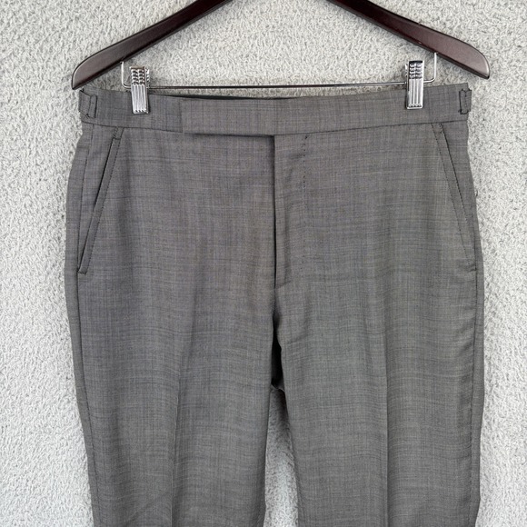Ralph Lauren Black Label Dress Pants Size 35 Gray Birdseye Adjustable Waist Flat - Picture 2 of 11